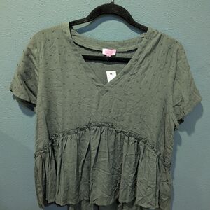 Miami (Francesca's) Green V-Neck Peplum Top